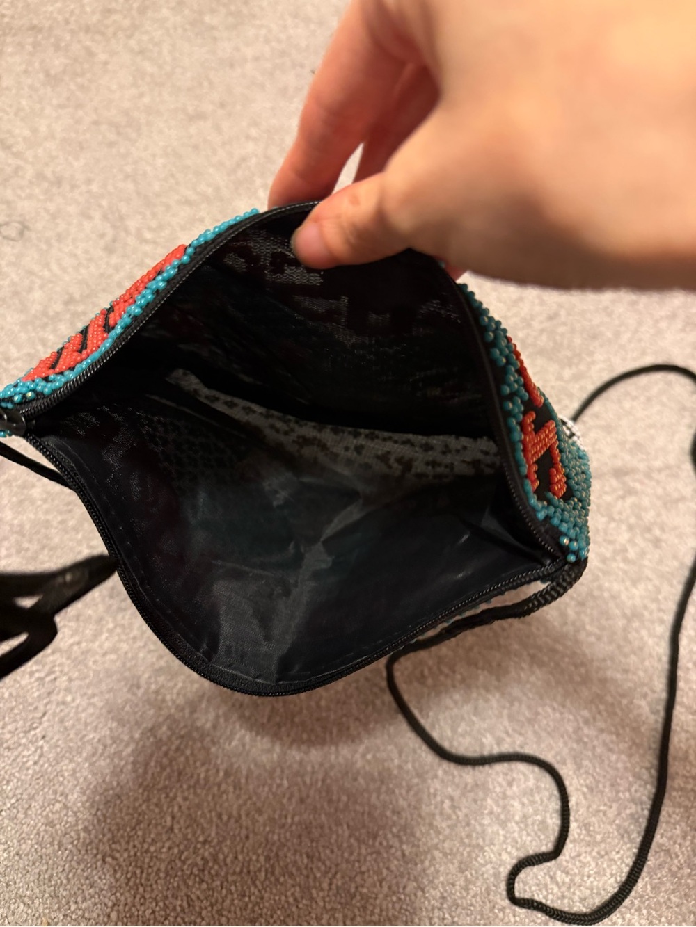 Beaded 'Jerusalem' Crossbody Bag in Teal & Black - Picture 3 of 3